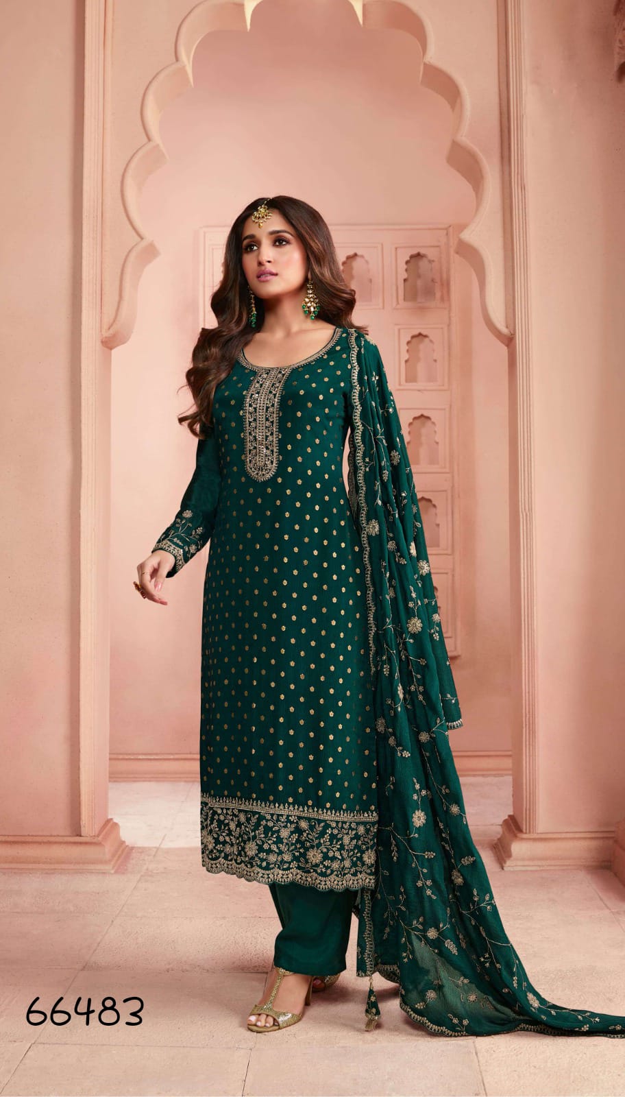 Anaita Dark Green Dola Jacquard Silk Sequin Embroidered Salwar Suit - Distacart
