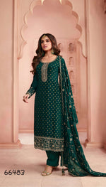 Thumbnail for Anaita Dark Green Dola Jacquard Silk Sequin Embroidered Salwar Suit - Distacart