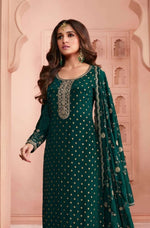 Thumbnail for Anaita Dark Green Dola Jacquard Silk Sequin Embroidered Salwar Suit - Distacart