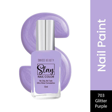 Swiss Beauty Slay Nail Color With Ultra Shine Formulation - 703 Glitter Purple