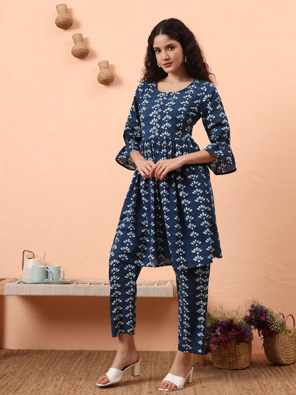 Yufta Blue Cotton Maternity Kurta Pant Set - Distacart