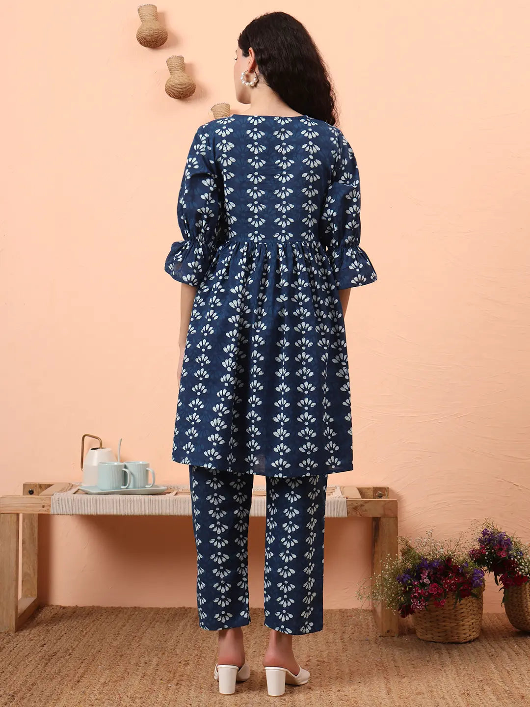 Yufta Blue Cotton Maternity Kurta Pant Set