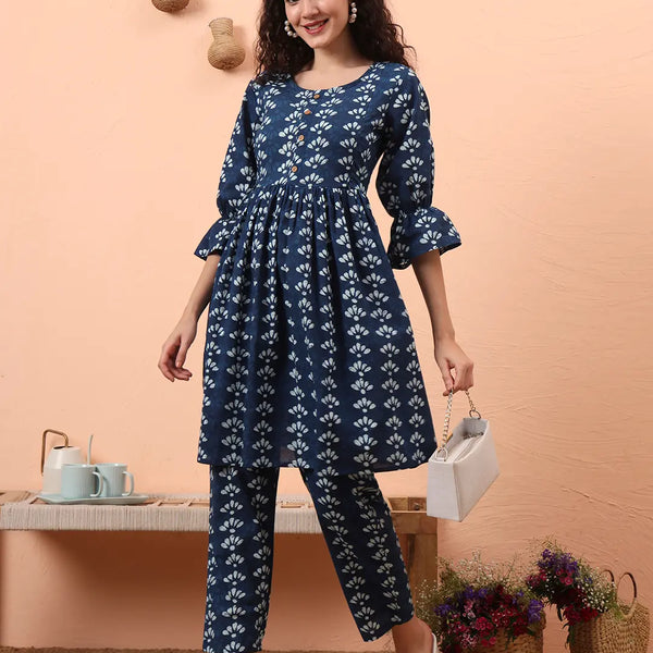Yufta Blue Cotton Maternity Kurta Pant Set - Distacart