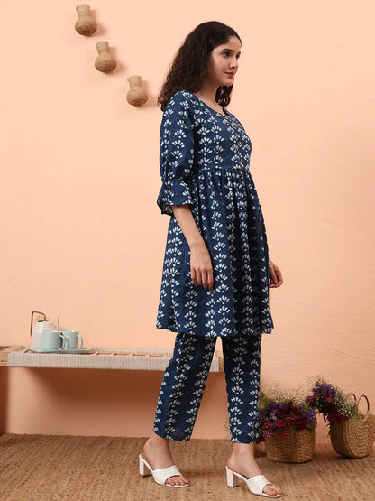 Yufta Blue Cotton Maternity Kurta Pant Set - Distacart