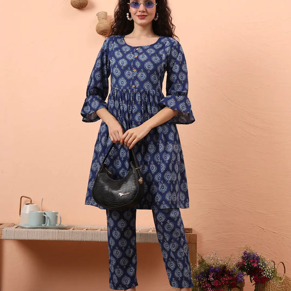 Yufta Blue Cotton Maternity A-Line Kurta Pant Set - Distacart