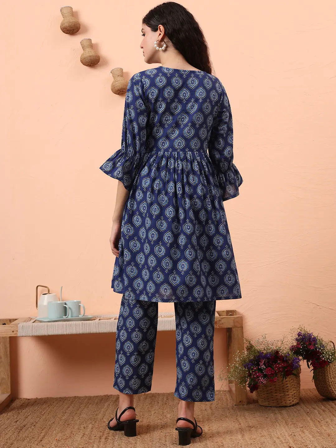 Yufta Blue Cotton Maternity A-Line Kurta Pant Set