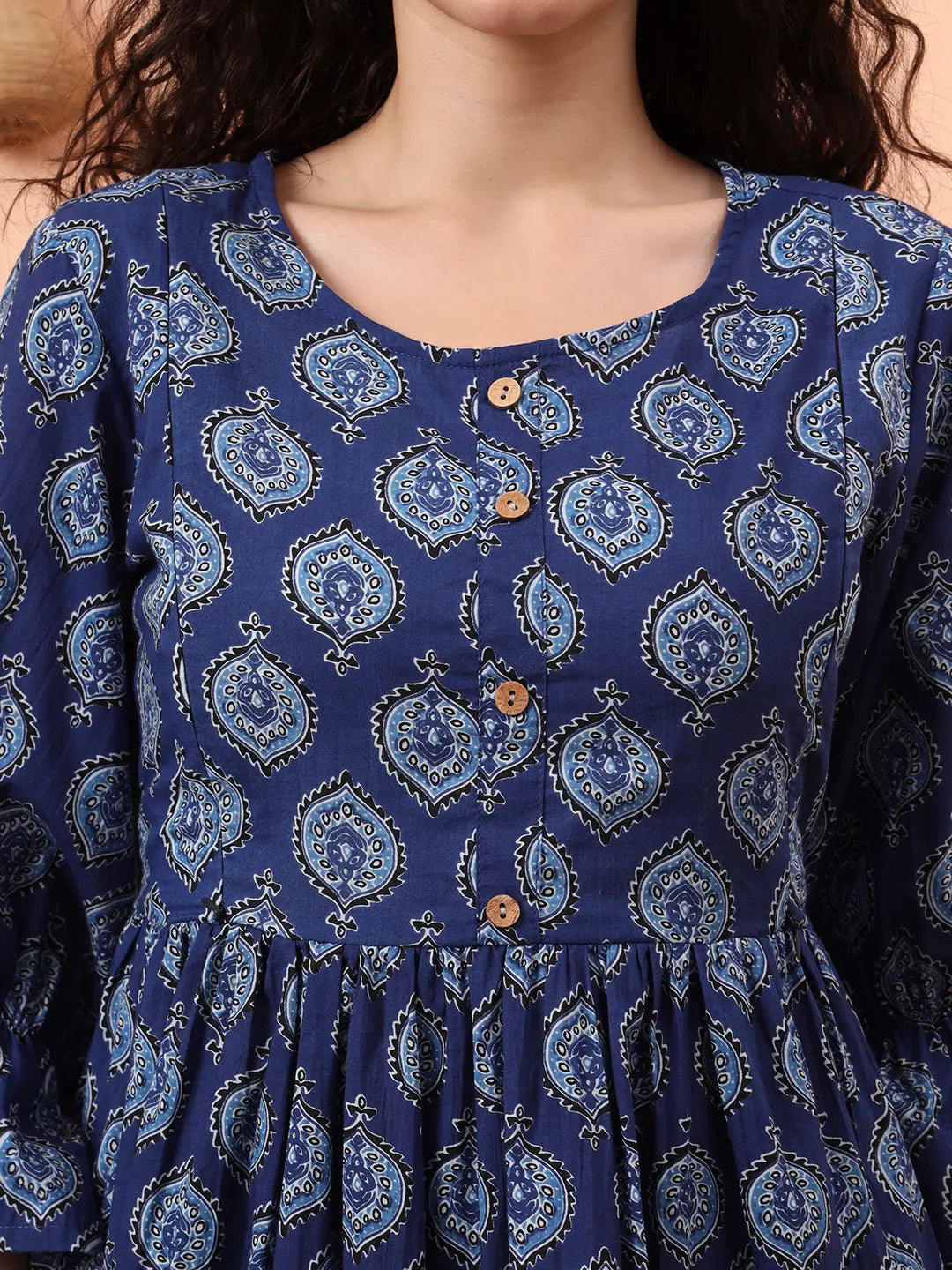 Yufta Blue Cotton Maternity A-Line Kurta Pant Set