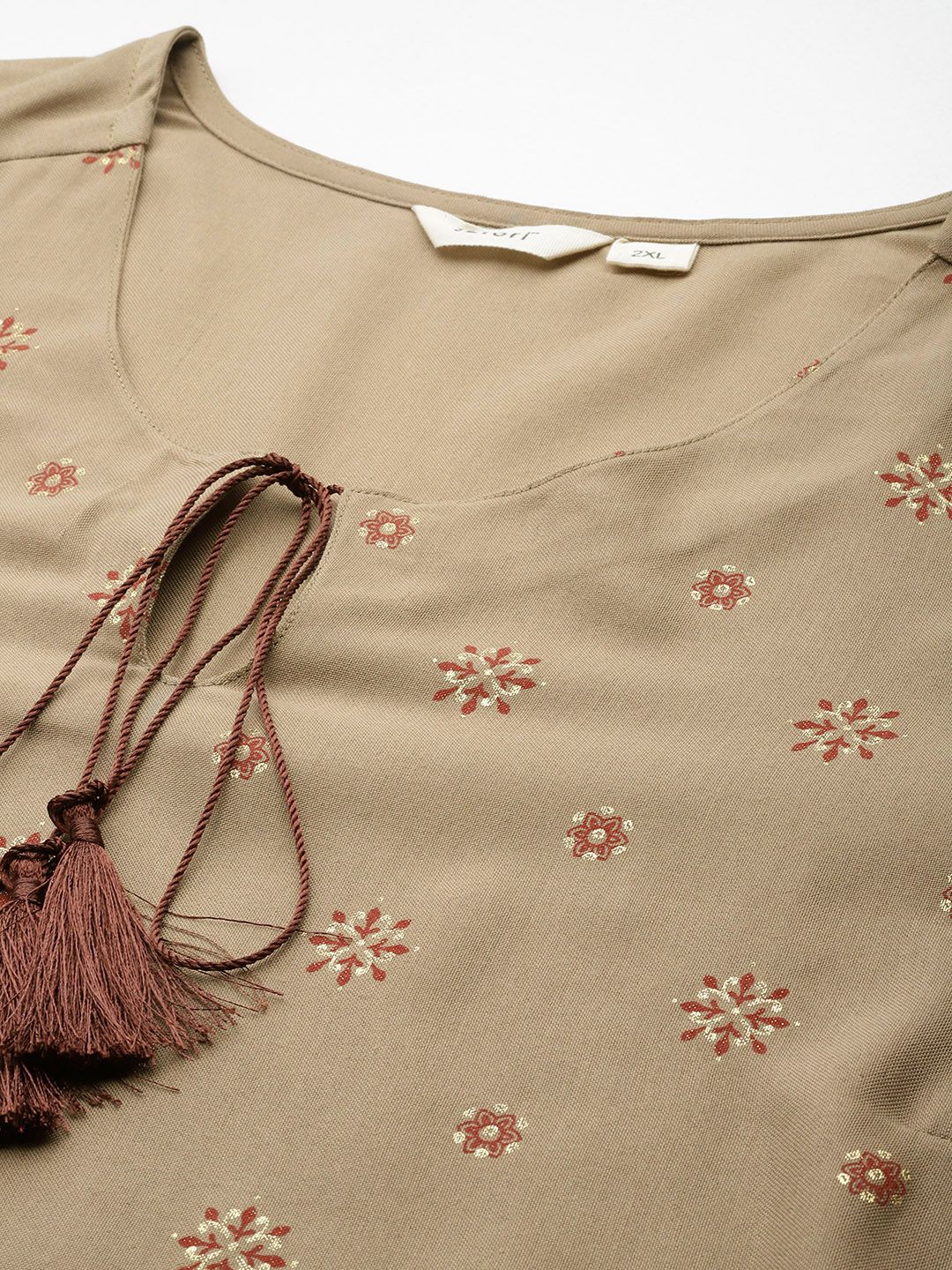 Sztori Plus Size Ethnic Motifs Tie-Up Neck Kurta - Distacart