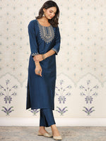 Thumbnail for Ode by House of Pataudi Embroidered Yoke Design Straight Kurta - Distacart