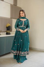 Thumbnail for Lorenvalley Fashion Rama Noha Crush Silk with Embroidery Threads & Sequins Work Anarkali Sharara with Dupatta - Distacart