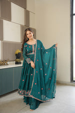 Thumbnail for Lorenvalley Fashion Rama Noha Crush Silk with Embroidery Threads & Sequins Work Anarkali Sharara with Dupatta - Distacart