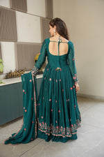 Thumbnail for Lorenvalley Fashion Rama Noha Crush Silk with Embroidery Threads & Sequins Work Anarkali Sharara with Dupatta - Distacart