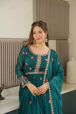 Thumbnail for Lorenvalley Fashion Rama Noha Crush Silk with Embroidery Threads & Sequins Work Anarkali Sharara with Dupatta - Distacart