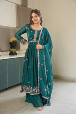 Thumbnail for Lorenvalley Fashion Rama Noha Crush Silk with Embroidery Threads & Sequins Work Anarkali Sharara with Dupatta - Distacart