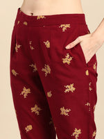 Thumbnail for All About You Women Maroon & Mustard Yellow Floral Printed Pure Cotton Kurta with Trousers - Distacart