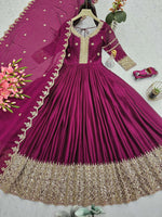 Thumbnail for Lorenvalley Fashion Purple Noha Crush Silk with Embroidery Threads & Sequins Work Anarkali Gown with Dupatta - Distacart