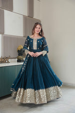 Thumbnail for Lorenvalley Fashion Rama Noha Crush Silk with Embroidery Threads & Sequins Work Anarkali Gown with Dupatta - Distacart