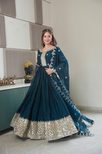 Thumbnail for Lorenvalley Fashion Rama Noha Crush Silk with Embroidery Threads & Sequins Work Anarkali Gown with Dupatta - Distacart
