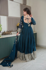 Thumbnail for Lorenvalley Fashion Rama Noha Crush Silk with Embroidery Threads & Sequins Work Anarkali Gown with Dupatta - Distacart