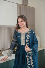 Thumbnail for Lorenvalley Fashion Rama Noha Crush Silk with Embroidery Threads & Sequins Work Anarkali Gown with Dupatta - Distacart
