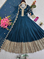 Thumbnail for Lorenvalley Fashion Rama Noha Crush Silk with Embroidery Threads & Sequins Work Anarkali Gown with Dupatta - Distacart