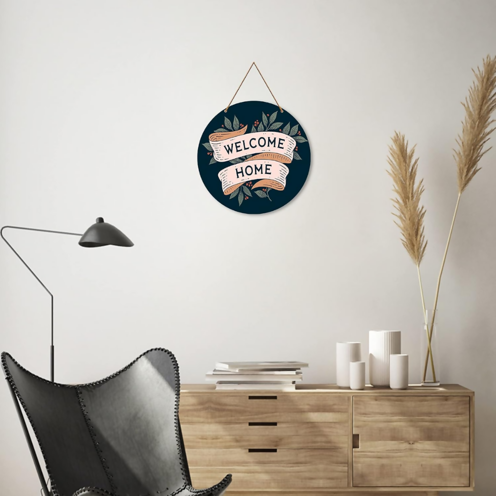 Artvibes Welcome Home Round Wood Design Artworks Hangings Ornaments - Dista