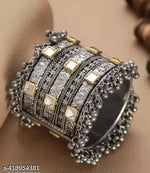 Thumbnail for Tehzeeb Creations Women's Oxidised Afghani Style Bangle (Kadha) With Ghungroo
