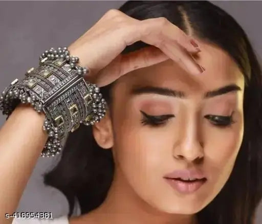 Tehzeeb Creations Women's Oxidised Afghani Style Bangle (Kadha) With Ghungroo