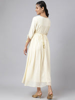Thumbnail for AURELIA Women Cream-Coloured Floral Round Neck Maxi Dress - Distacart