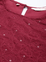 Thumbnail for All About You Women Maroon Ethnic Motifs Embroidered Chikankari Kurta with Palazzos - Distacart