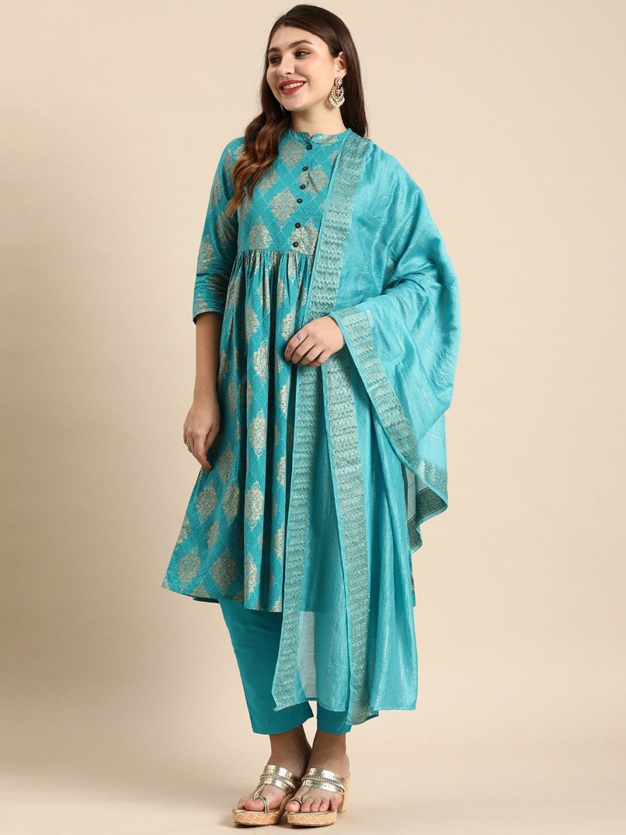 Anouk Women Ethnic Motifs Printed Pure Cotton Kurta & Trousers With Self-Design Dupatta - Distacart