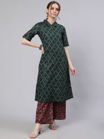 Thumbnail for Aks Geometric Printed Pathani Cotton Kurta - Distacart