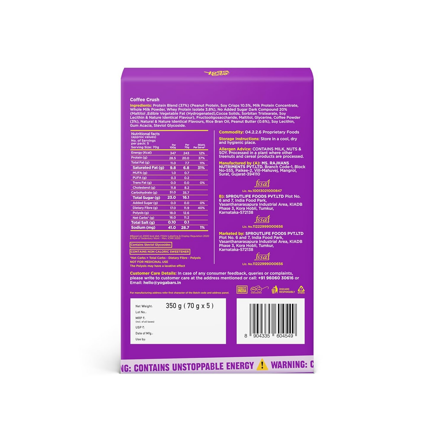 Yoga Bar Power Up 20g Protein Bar Choco Peanut Butter Bars, Coffee Rush Bars - Distacart