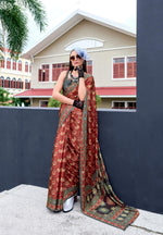 Thumbnail for Anaita Maroon Ajrakh Printed Pure Satin Silk Saree With Blouse - Distacart