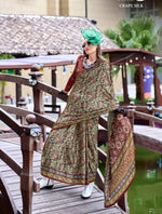 Thumbnail for Anaita Dark Grey Ajrakh Printed Pure Satin Silk Saree With Blouse - Distacart