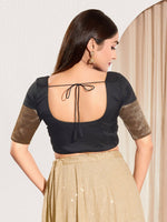 Thumbnail for Joban Fashion Black Taffeta Silk Padded Blouse With Round Neck Elbow Sleeves - Distacart