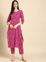 Thumbnail for Anouk Women Pink & White Bandhani Printed Pure Cotton Kurta with Trousers - Distacart