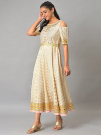 Thumbnail for AURELIA Ethnic Motifs Printed Cold-Shoulder Sleeves Midi Fit & Flare Ethnic Dress
