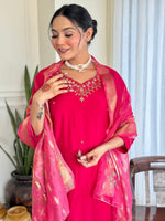 Thumbnail for The52 Women's Beautiful Viscose Embroidery work Straight Kurta with Pant and Dupatta Set