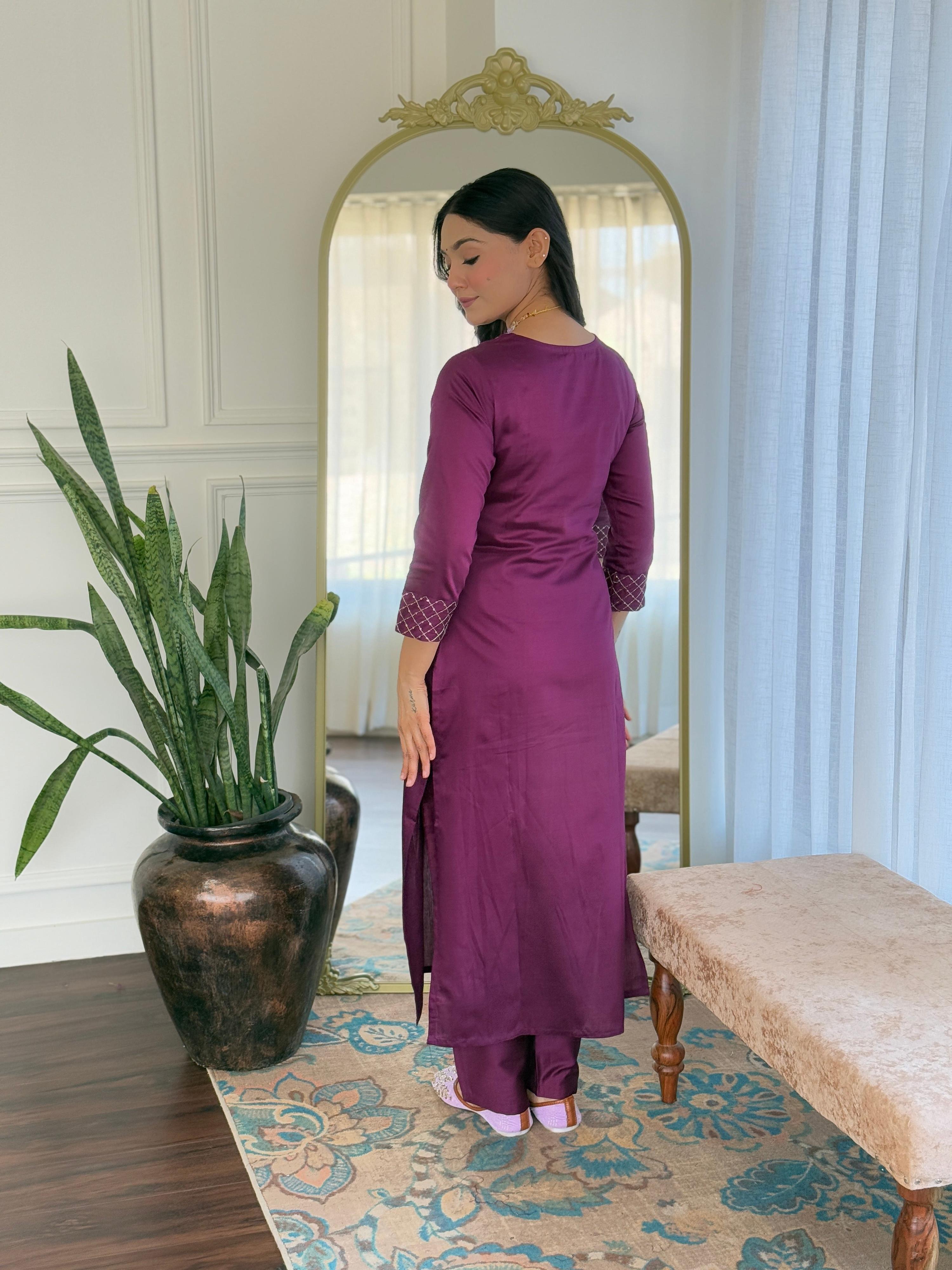 The52 Women's Rayon Slub Embroidery work Straight Kurta with Pant and Dupatta Set