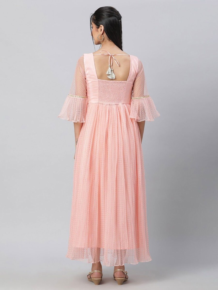 AURELIA Embroidered Bell Sleeve Smocked Maxi Ethnic Dress