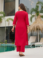 Thumbnail for The52 Women's Beautiful Rayon Embroidery work Straight Kurta with Pant and Dupatta Set