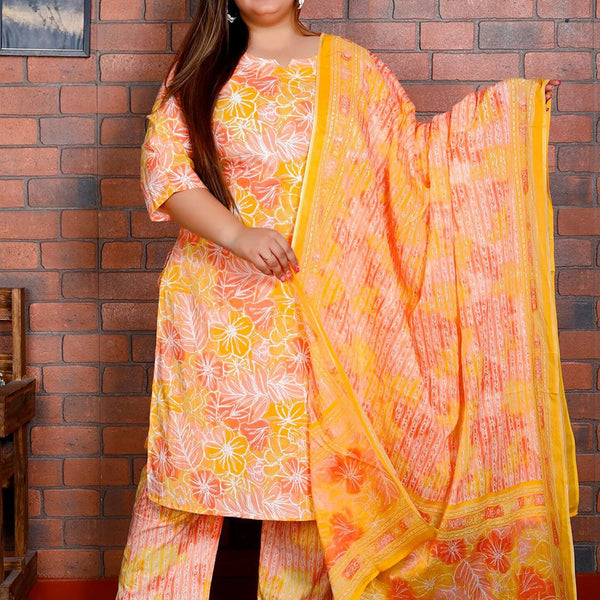 Swasti Women Floral Printed Regular Sequinned Pure Cotton Kurta with Trousers & With Dupatta - Distacart