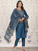 Thumbnail for Ode by House of Pataudi Ethnic Motifs Woven Design Straight Kurta With Trousers & Dupatta - Distacart
