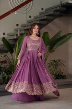 Thumbnail for Lorenvalley Fashion Lavender Faux Georgette Embroidery & Sequins Work Anarkali Gown Sharara with Dupatta - Distacart