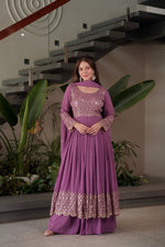 Thumbnail for Lorenvalley Fashion Lavender Faux Georgette Embroidery & Sequins Work Anarkali Gown Sharara with Dupatta - Distacart