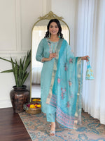 Thumbnail for The52 Women's Viscose Embroidery work Straight Kurta with Pant and Dupatta Set