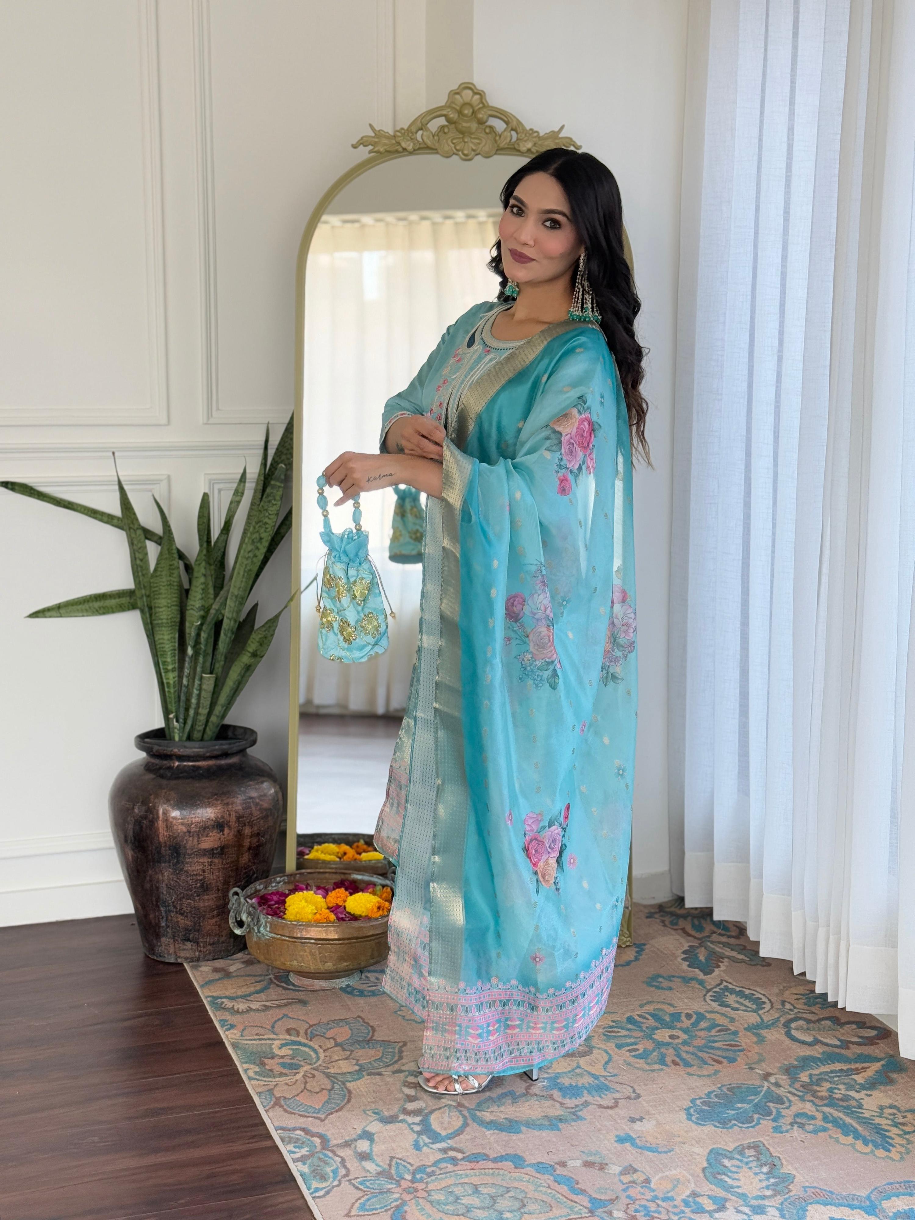 The52 Women's Viscose Embroidery work Straight Kurta with Pant and Dupatta Set