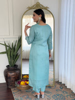 Thumbnail for The52 Women's Viscose Embroidery work Straight Kurta with Pant and Dupatta Set