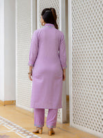 Thumbnail for Kalini Floral Embroidered V-Neck Thread Work Pure Cotton Kurta With Trousers & Dupatta - Distacart